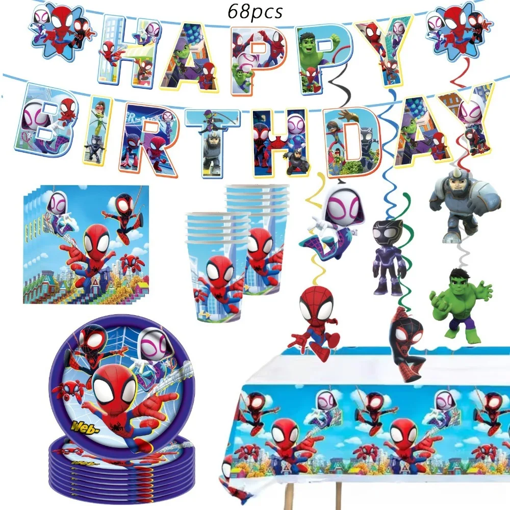 Spider-Man Birthday Party Decorations Tableware Set Paper Plates Cups Tablecloth Banner Kids Boys Superhero School Bash Supplies - view 4