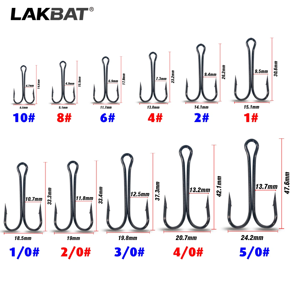 LAKBAT 10PCS Fishing Hooks, Carbon Steel Double Barbed Crank Jig Hook, Fly Tying Soft Lure Carp, Saltwater Freshwater Tackle Box