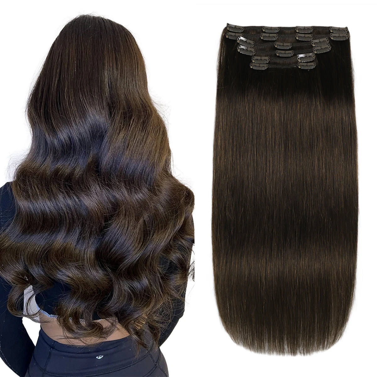 Xdhair Clip In Hair Extensions 100G 120G 14 "-22" Donkerbruine Clip In Hair Extensions Voor Vrouwen