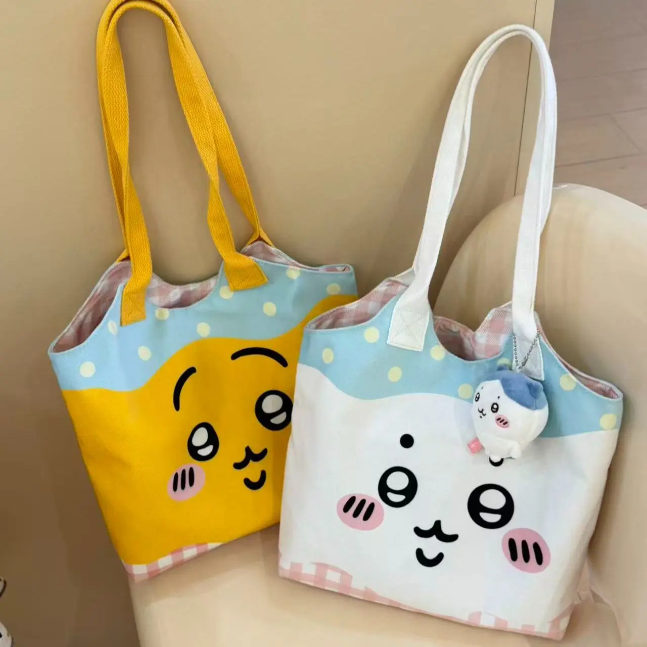 

Супермилый холщовый тоут-шоппер Hachiware Kawaii с мультяшным принтом Usagi, вместительная сумка через плечо для студентов и повседневного использования