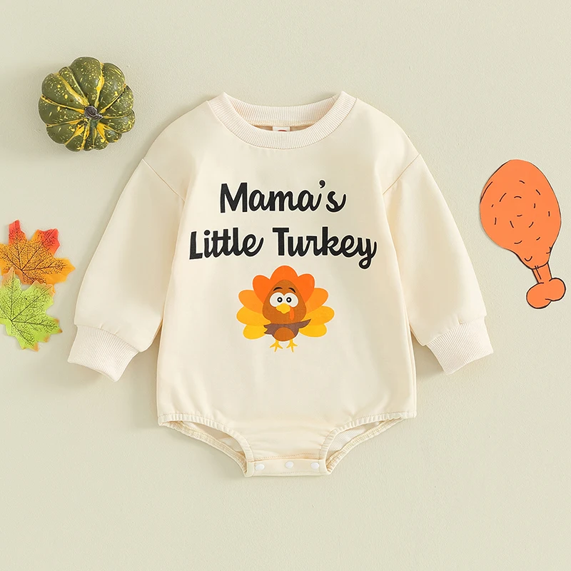 

Baby Girls Casual Crewneck Romper Infant Long Sleeve Letter Turkey Print Thanksgiving Clothes