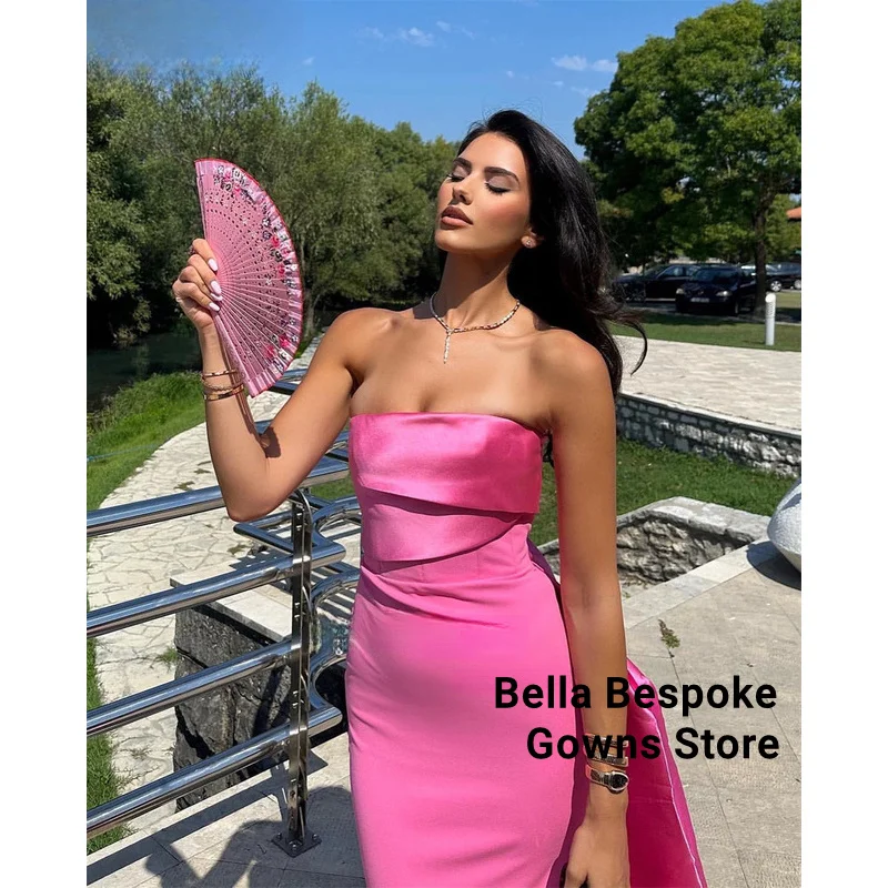 Rosafarbene, elegante Abendkleider für Hochzeiten, trägerloses Satin-Kleid für besondere Anlässe, Hochzeitsgastkleid nach Maß