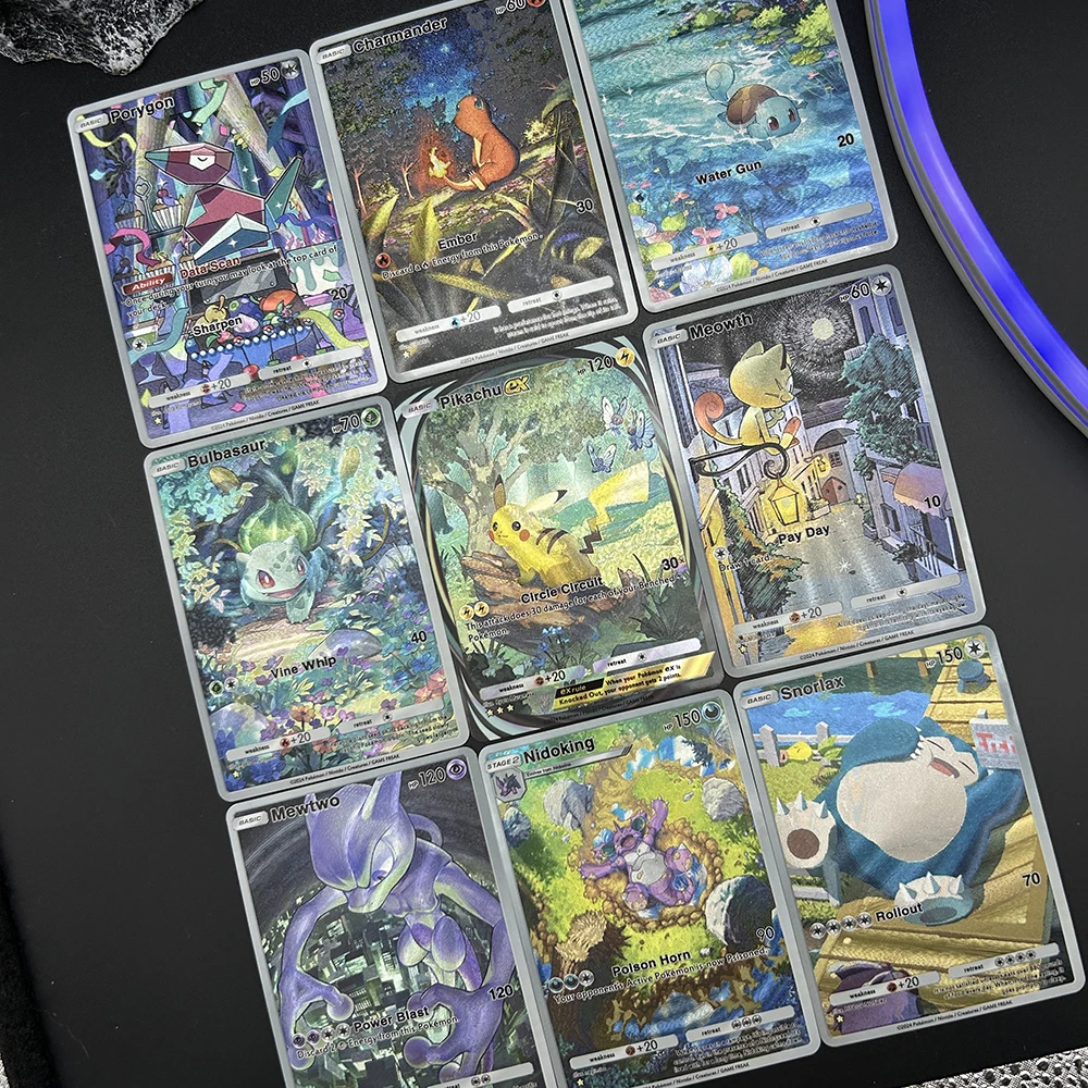 9PCS Diy PTCG Gengar Collection card Mewtwo Bulbasaur Color Flash Cards Self Made Classic Game Anime Battle Cards Gifts