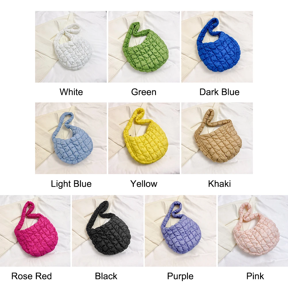 Cotton Padded Bag Quilted Check Shopping Bag Large Capacity Solid Color Casual Fashion Simple Nylon Elegant for Shopping Travel