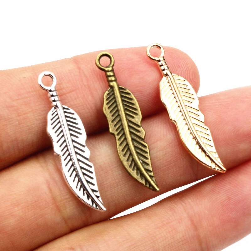 30pcs 30x7.5mm Feather Charms Antique Silver Plated Bronze KC Gold Pendants Charms DIY Jewelry Making Accessories Findings