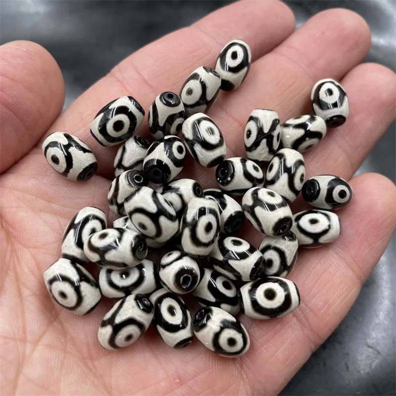 Cheap Jade DIYJewelry Accessories Black and White Three-Eye Sky Beads Agate Rice Beads Loose Beads Old Agate Beads