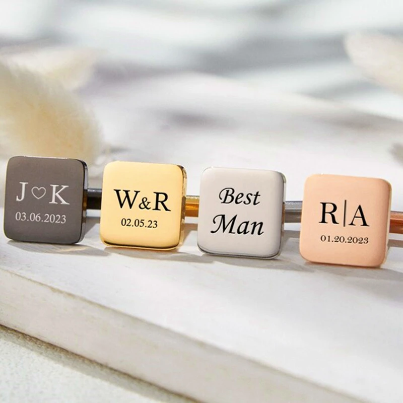 Custom Engraved Groom Shirt Cufflinks Wedding Gifts Name Lettering Personalized Best Men Cuff Links Buttons Groomsmen Jewelry