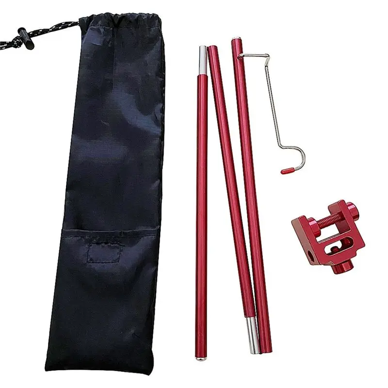 ABJV دعامة طاولة صغيرة للنزهات، دعامة مصباح للتخييم، دعامة متعددة الوظائف، دعامة خطاف لطاولة النزهة، لوازم خارجية (أحمر)