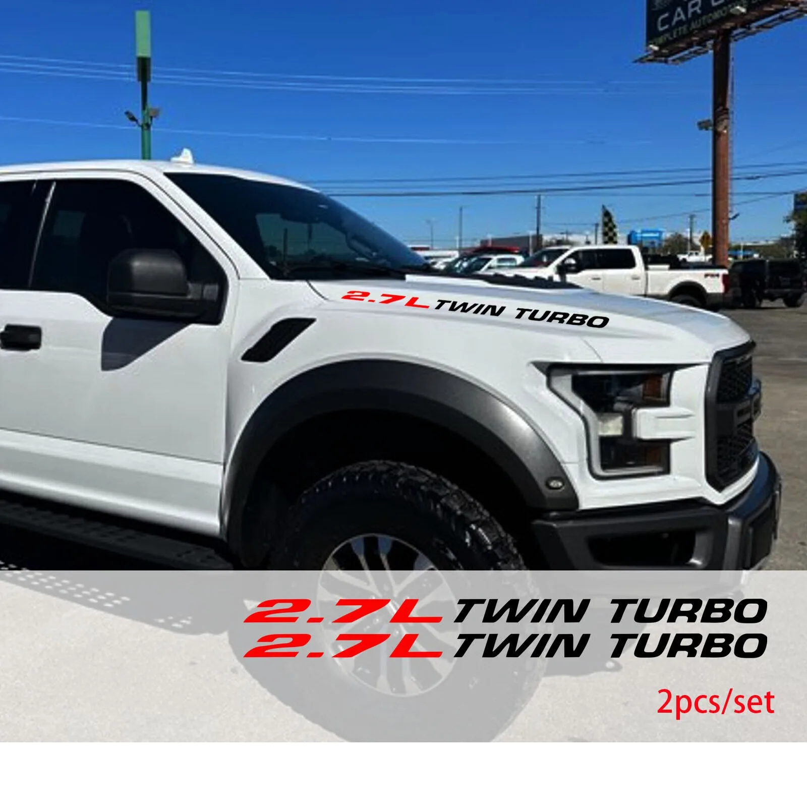 2pcs 2.7L Twin Turbo For Ford F150 Ecoboost V6 Pickup Truck Hood Vinyl Decals emblem Car Stickers Accessories