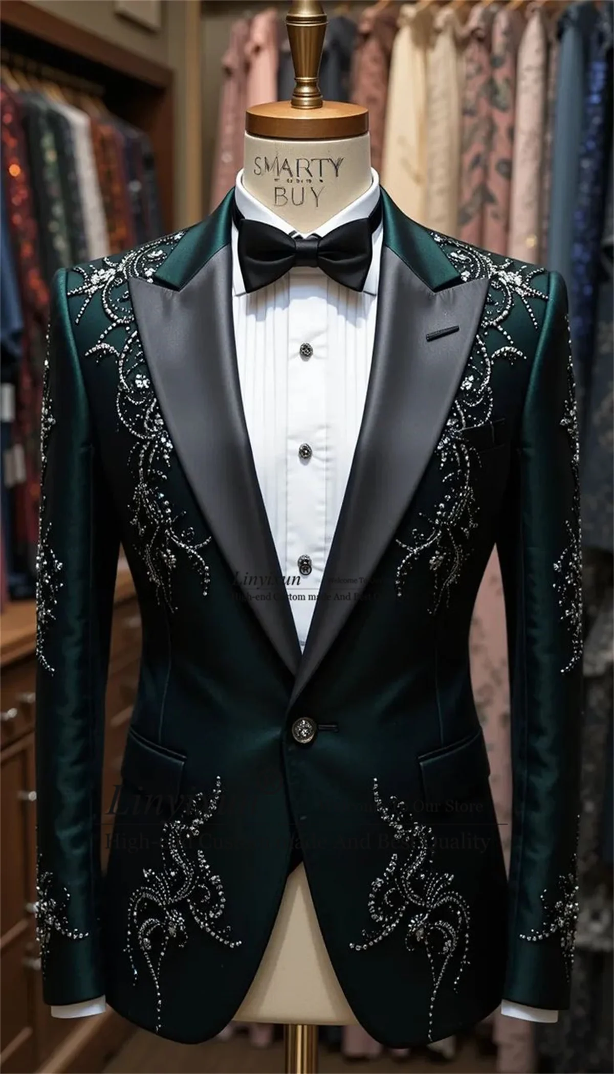 

Luxury Jewelry Ornament Men Suits 2 Pieces Sets Wedding Groom Male Prom Blazer Customized Slim Fit Party Tuxedos Ropa Hombre