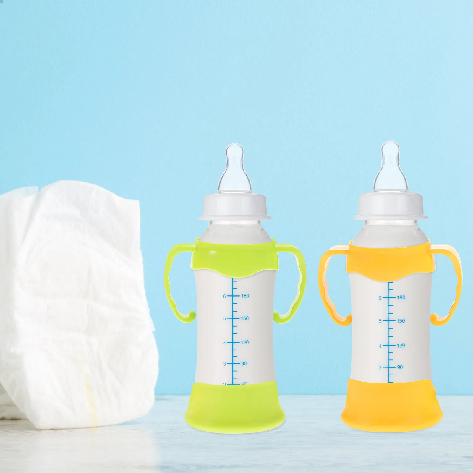 

4Sets Baby Milk Feeding Bottle Handles Silicone Base Ergonomic Anti-Scalding Infant Holder Portable Baby Nursing Bottle