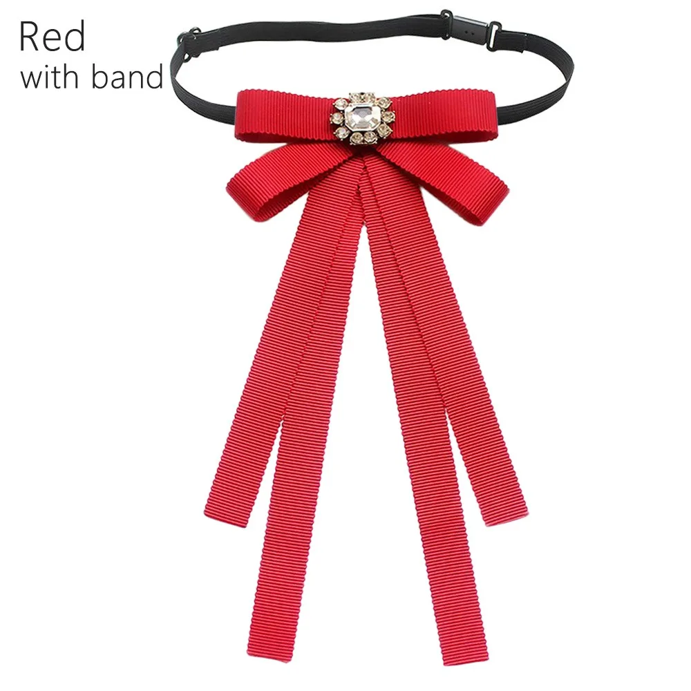 

College Style Knot Adjustable Elastic Band Solid Color Ribbon Diamond Bowtie Simple Slim Business Dress Shirt Bowtie
