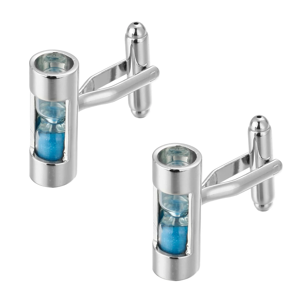 Blue Color Hourglass Cufflink Sand Clock Glass Timer Sandglass Cuff Link Wholesale Suit Jewelry Accessories