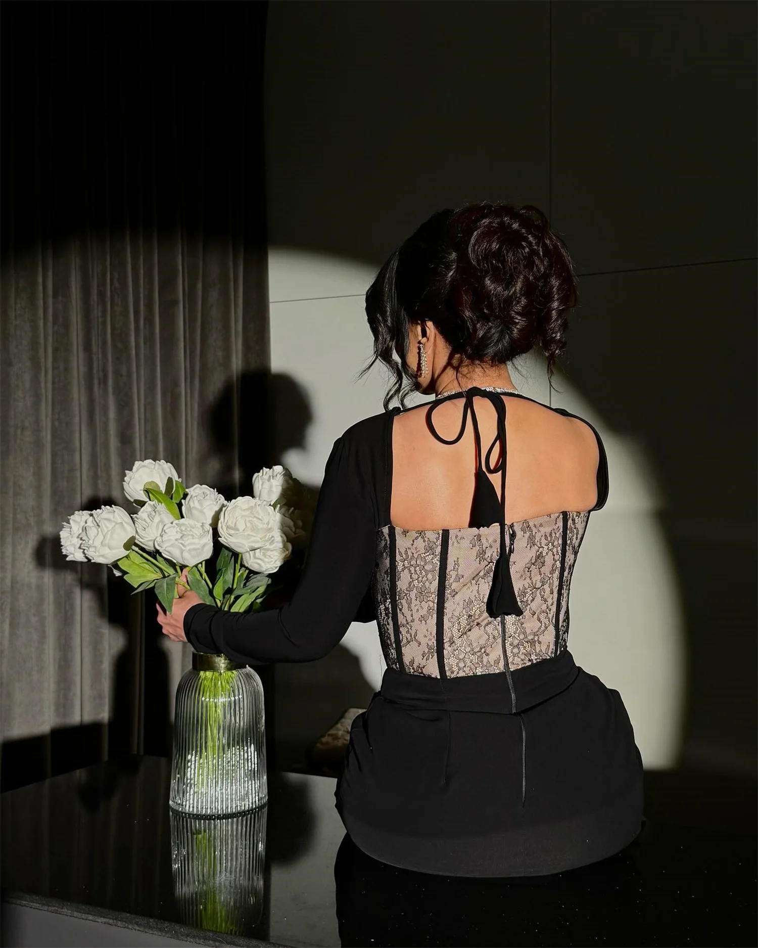 EDECPBM 맞춤형 우아한 여성 웨딩 파티 드레스 레이스 머메이드 프롬 드레스 이브닝 가운 블랙 갈라 드레스