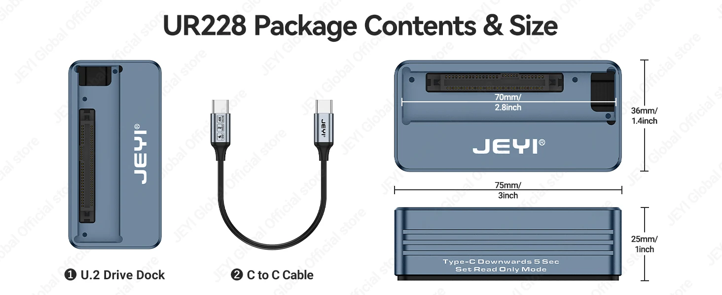 JEYI U.2/U.3 Laufwerksdockingstation NVMe/SATA Dual-Protokoll für 2,5"/3,5" HDD/SSD SFF-8639 Externer Leser mit Lese-/Schreibschutz – Detail 11