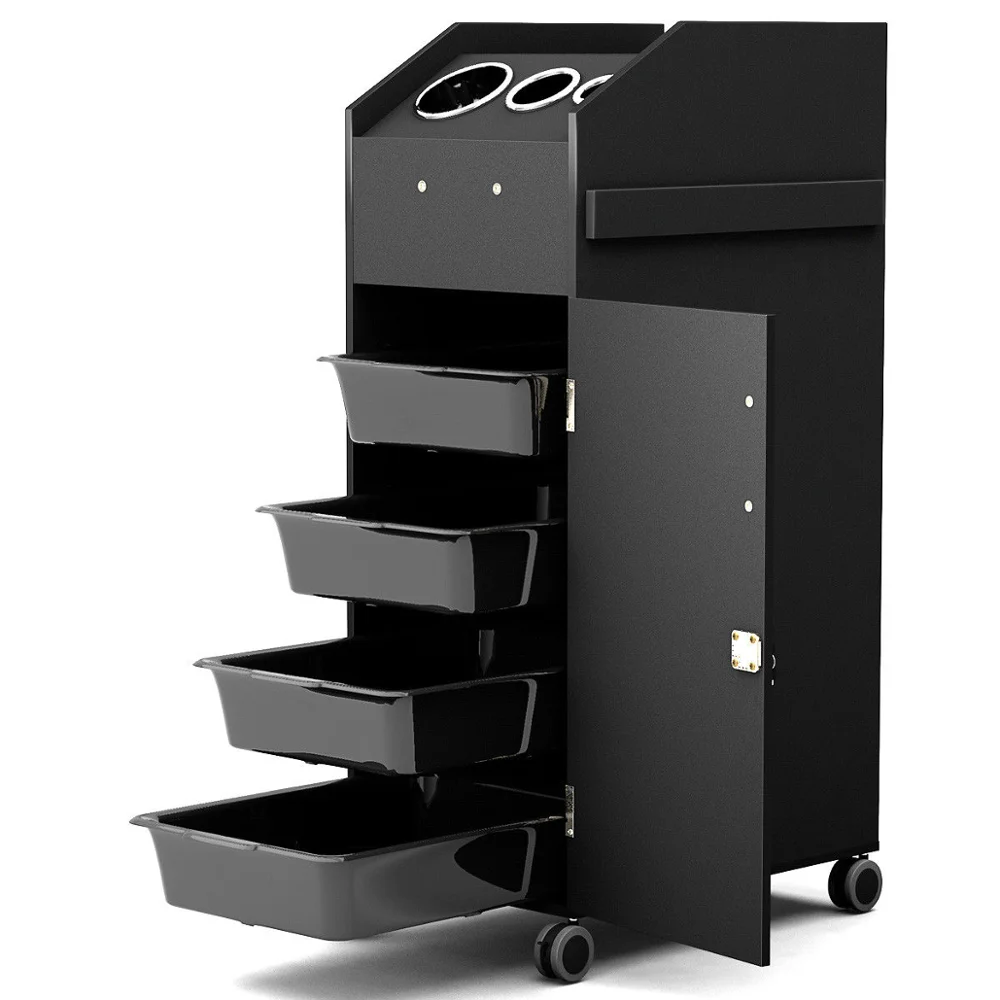 

Beauty Storage Cart Hair Dryer Holder Stylist Equipment Lockable Rolling Wheels Salon Trolley