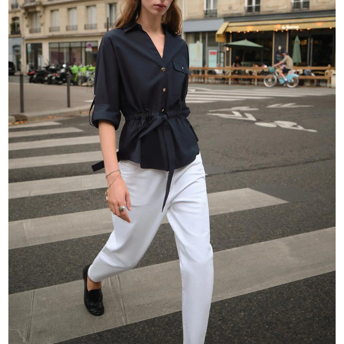 Otoño nueva llegada mujer irt Hunting Sle siete cuartos con puños Sve Material de gasa de seda cuello vuelto poliéster fino