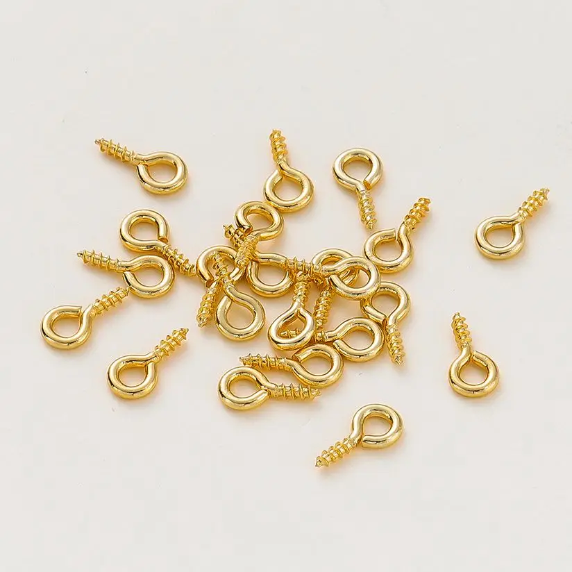 50pcs/lot 14K/18K Gold Plated Silver 8mm 10mm Screw Eye Pins Hooks Pendants Connectors Pins For Necklace Jewelry Accessories