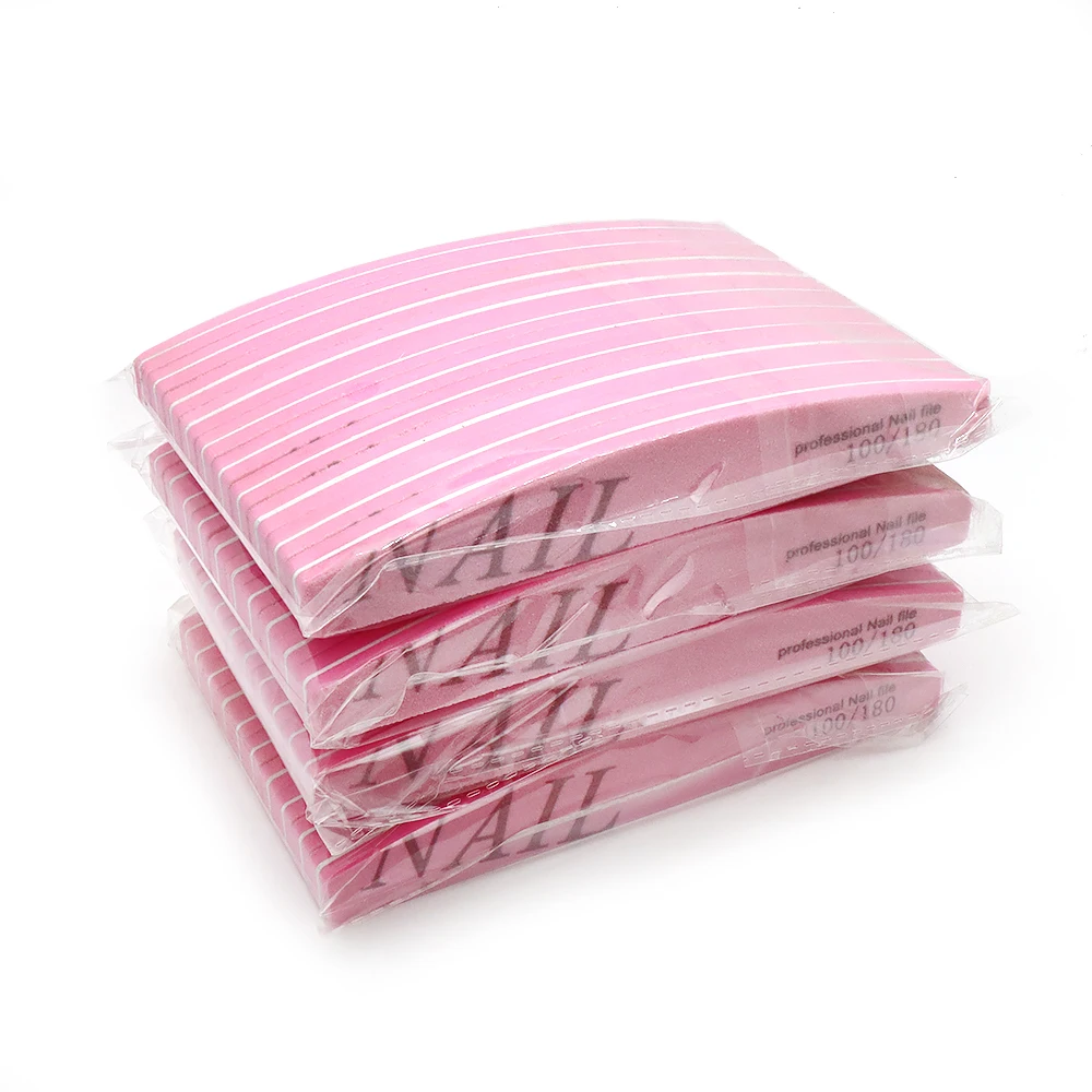 60/120Pcs Nail Art File 100/180 Grit Curve Nail File Washable Double Side Nails Sanding Block File For Acrylic Natural Gel Nails