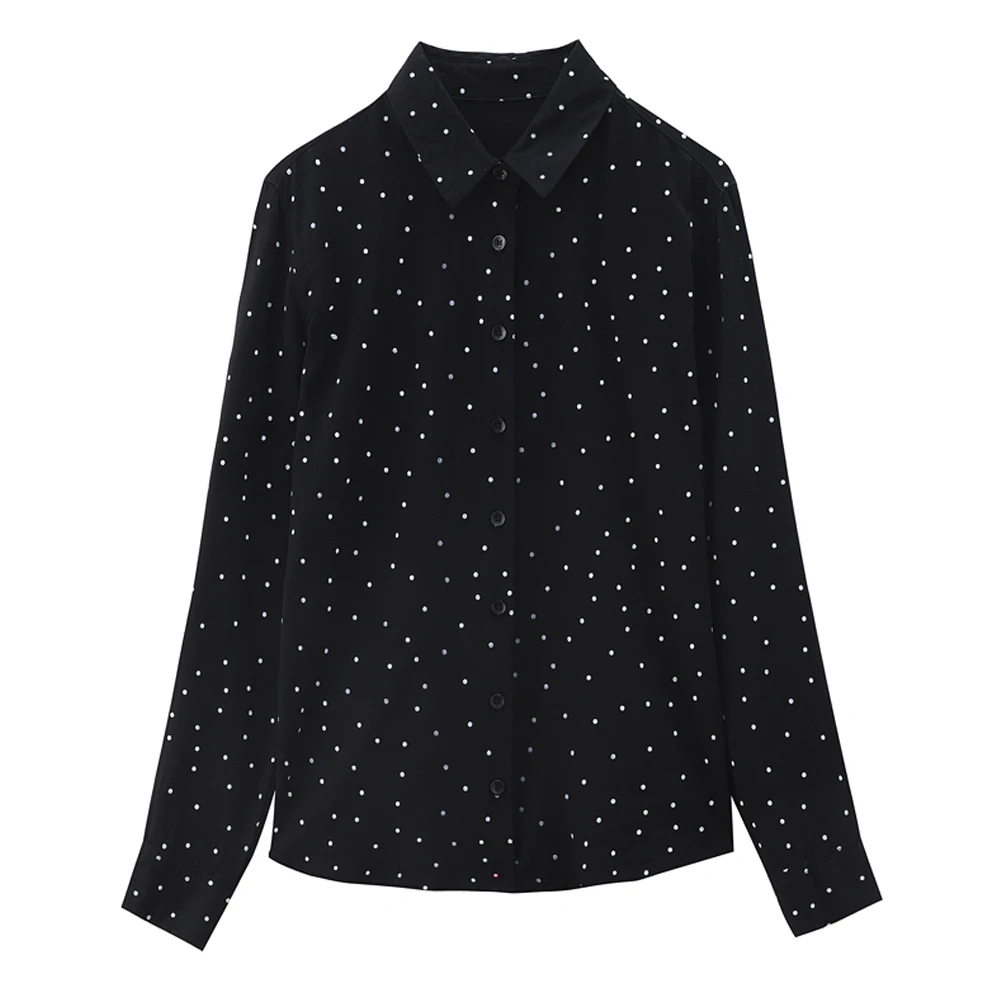 Casual Chiffon Women\'s Blouse Long Sleeve Turn-Down Collar Buttons Polka Dots Shirt Fashion Female Elegant Tops