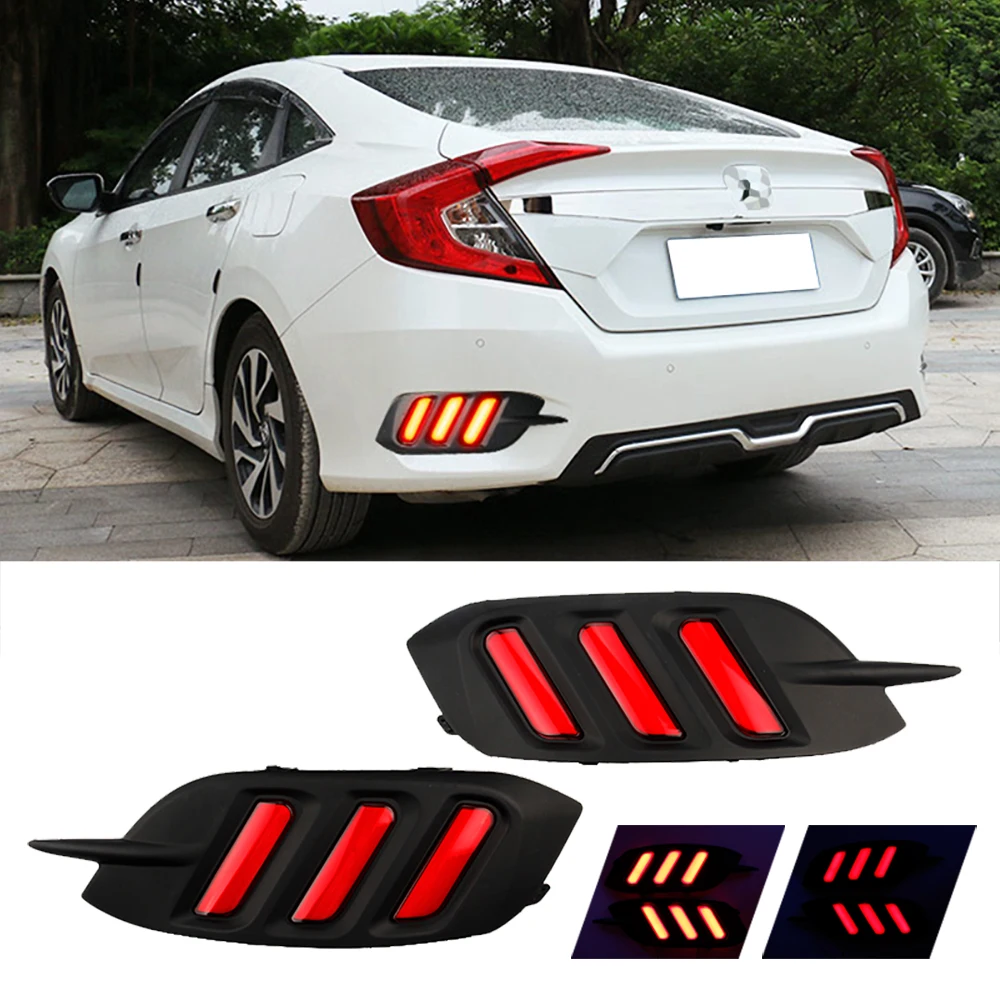 

OKEEN 2X Honda Civic 10th Rear Bumper Reflector Lights For 2016 2017 2018 2019 2020 Driving Fog Taillight Car Brake Signal Lamp