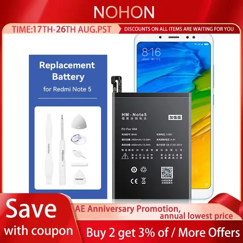 NOHON BN45 Battery Replacement for Redmi Note 5 4000mAh Battery Replacement for Xiaomi Redmi Note 5 Note5 Bateria with Tools