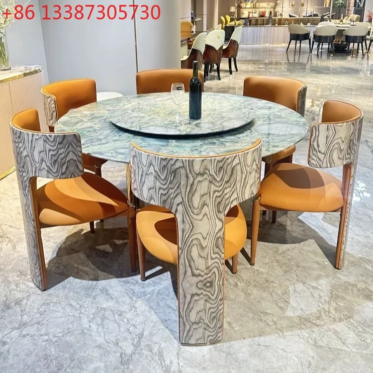 

Итальянский обеденный стол из мрамора класса люкс для виллы, большой круглый каменный стол для гостиной, домашний роскошный обеденный стол