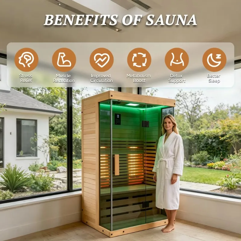 Customized Solid Wood Dry Cabine Outdoor Infrared Sauna with Sauna Accessories Sauna Indoor with Red Light
