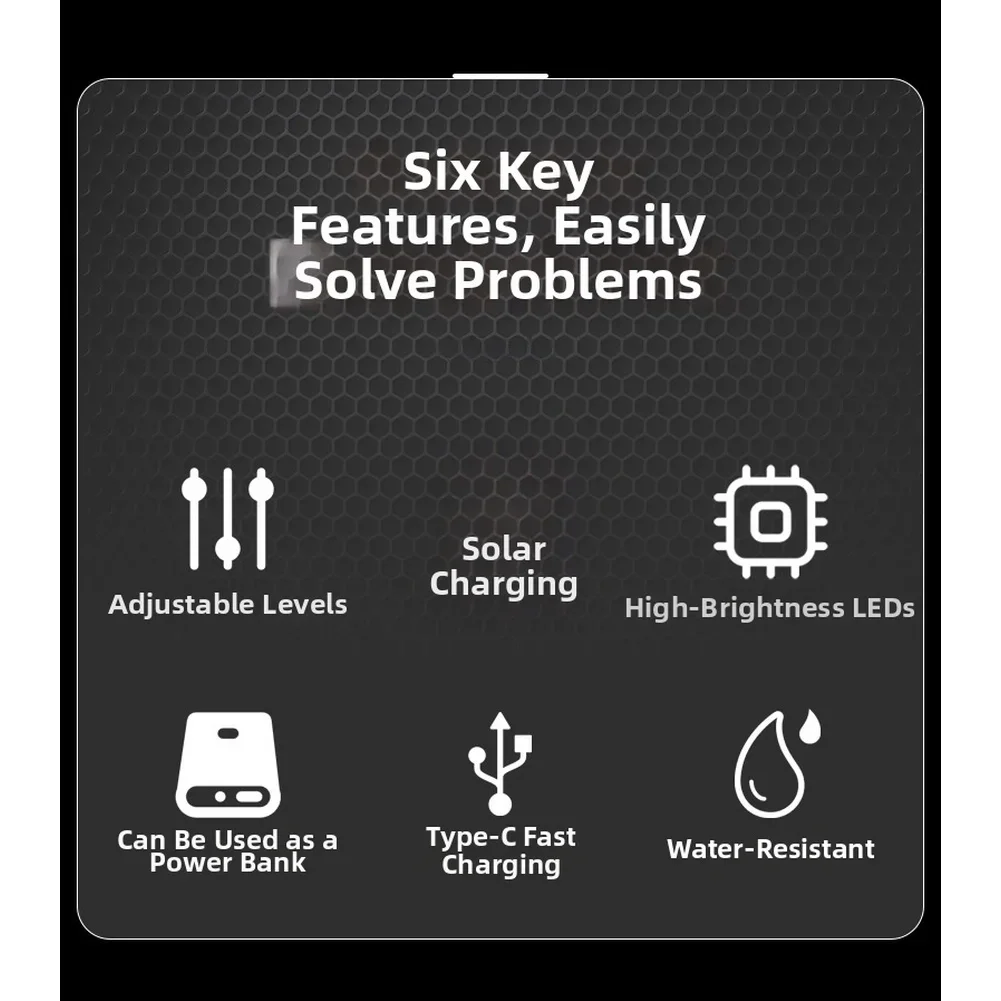 

For Camping For Hiking Solar Charging Torch Type-C Fast Charge LED Handheld Torch Camping Flicker Mode Portable Handheld Design