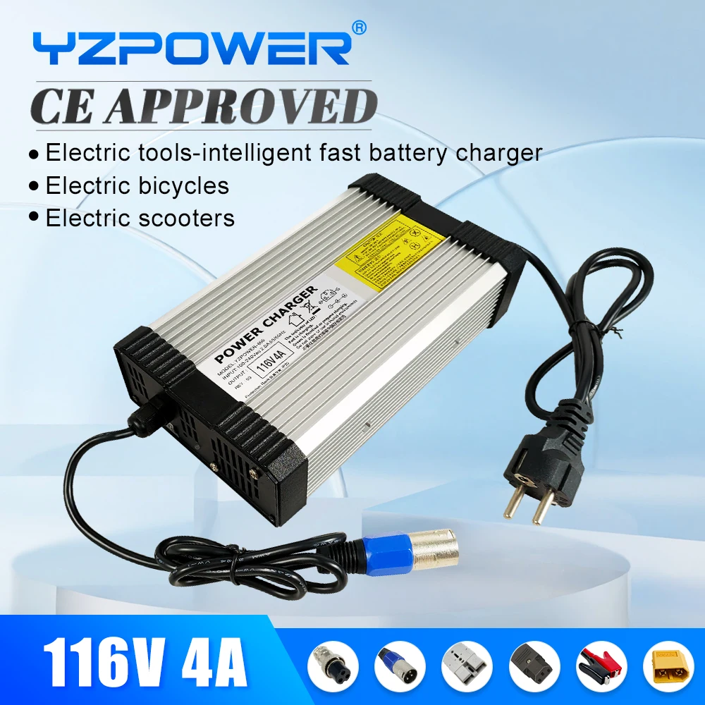 

YZPOWER 116V 4A Intelligent Lead Acid Car Motor Battery Charger Fast Charging For 96V High Quality With Cooling Fans