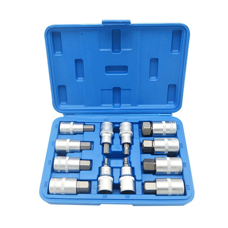 12-Piece Silver Spline Socket Set Hexagon Screwdriver Screwdriver With Plastic Storage Box