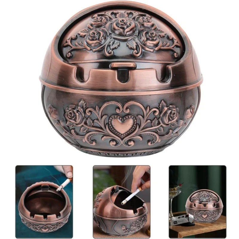 New Retro Ashtray with Lid Household Cigarette Smoking Holder Home Decor Zinc Alloy Large Ash Holder Home Friend Birthday Gift