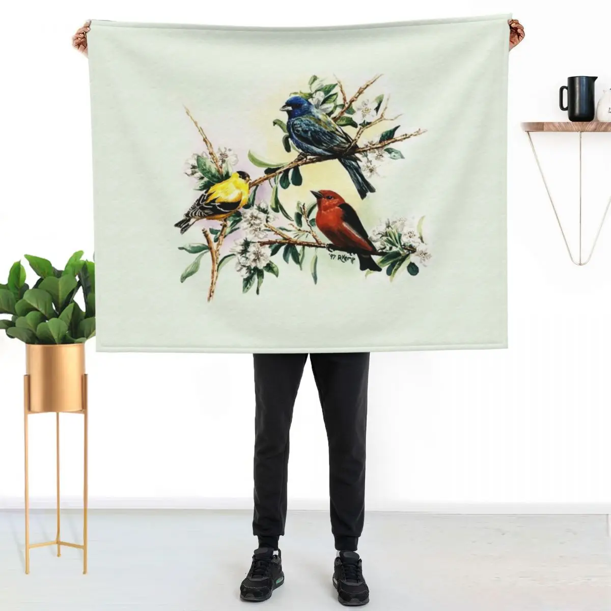 Songbirds - goldfinch, indigo bunting and scarlet tanager Throw Blanket Lightweight Warm Blanket for Indoor Outdoor Use