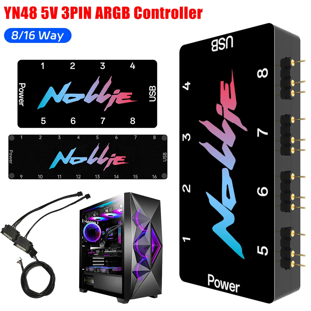 8/16 Ports 5V 3PIN Asynchronous Controller ARGB Addressable Splitter Light Strip Controllers Computer PC Cooling Fan Accessories