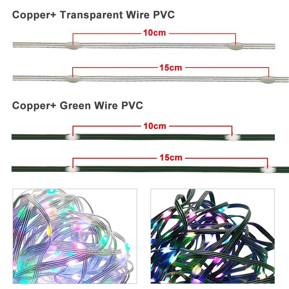 DC5V Addressable Individually WS2812B Led String 3Pin Green Transparent Wire 5050 RGB Christmas Lights Waterproof Decoration 25M