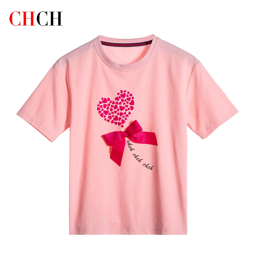 Chch Children\'s Short-Sleeved Love Print Embroidery Pattern Cotton Loose Summer New Outdoor Casual Boys Girls Tops Comfortable