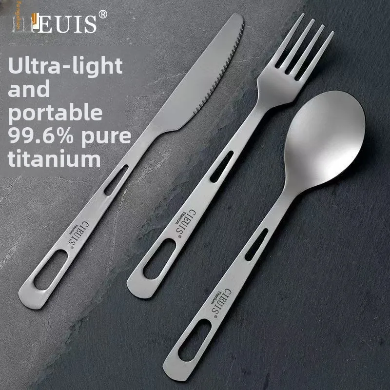 

Outdoor Picnic Pure Titanium Tableware Titanium Alloy Knife, Titanium Fork, Titanium Spoon Set