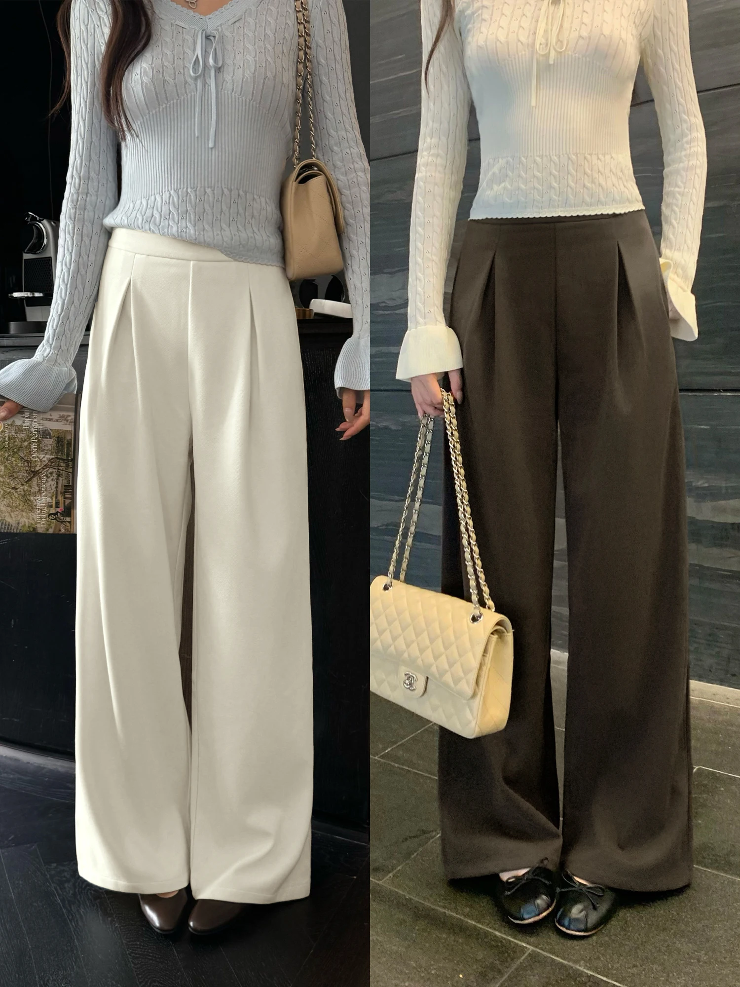 Pusumede High Waist Wide Leg Pants Women's Loose Straight Casual Trousers Design Sense Pleated Slimming Long Pants