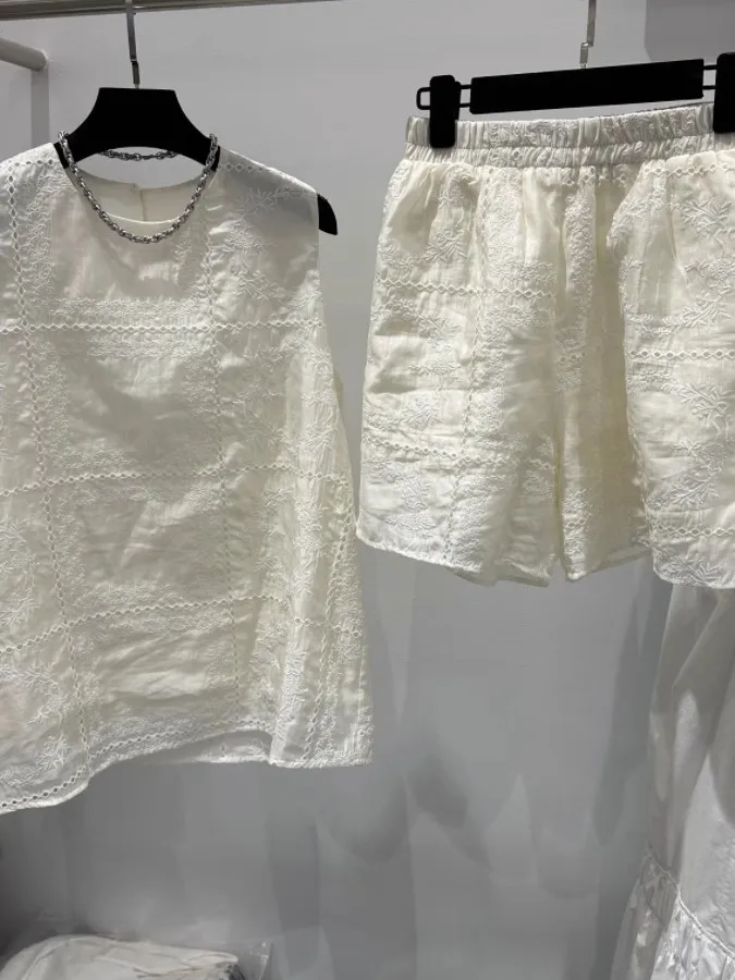 

Ele round Ne вышитый ажурный жилет, комплект универсального повседневного летнего наряда, брендовый женский ансамбль Faion