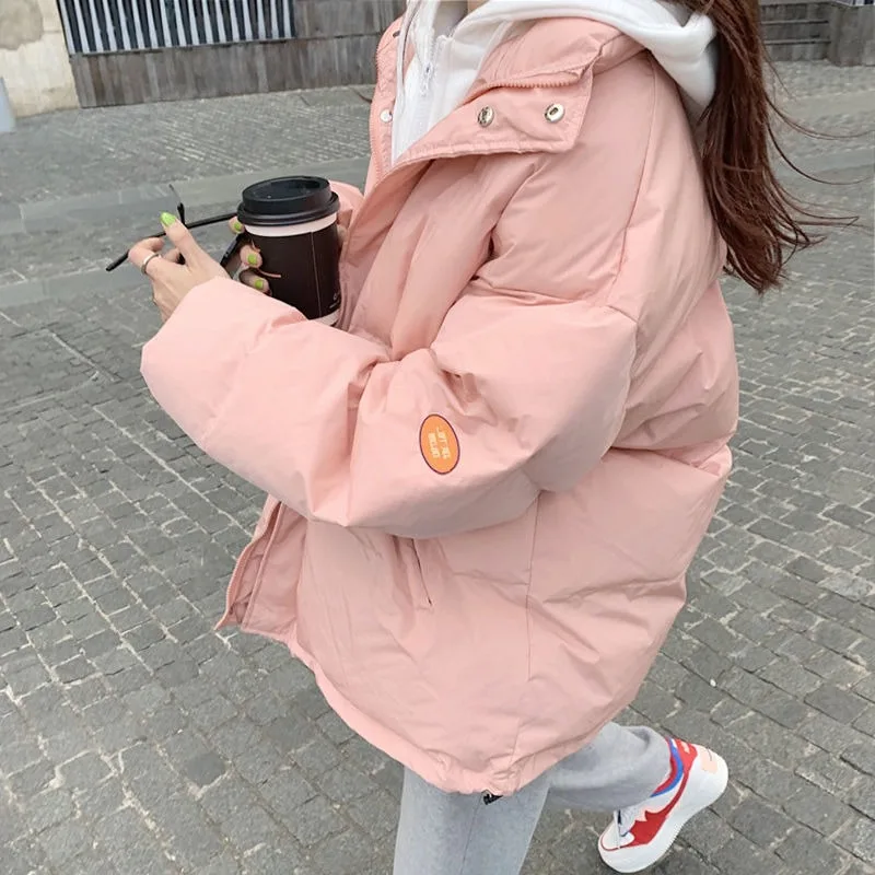 With Hat Parkas Women Chic Korean Fashion Fake 2pcs Ins Thicken Students Outwear All-match Daily Slouchy Winter Young Sweet Girl