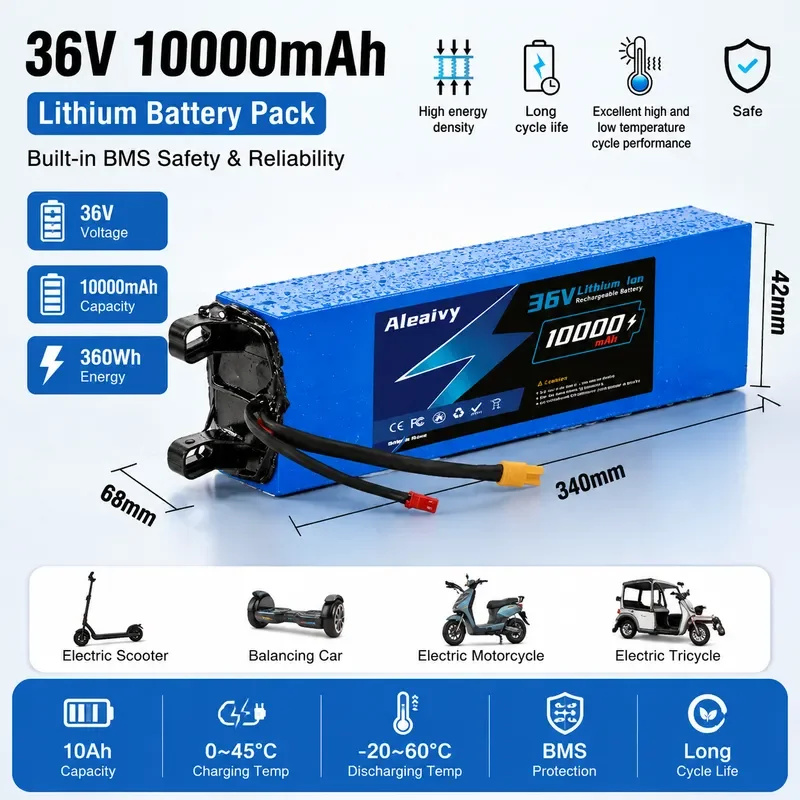 Aleaivy Genuine 10S3P 36V 10000mAh 7800mAh Lithium Battery Pack for M365 Electric Scooter 18650 Cells Replacement