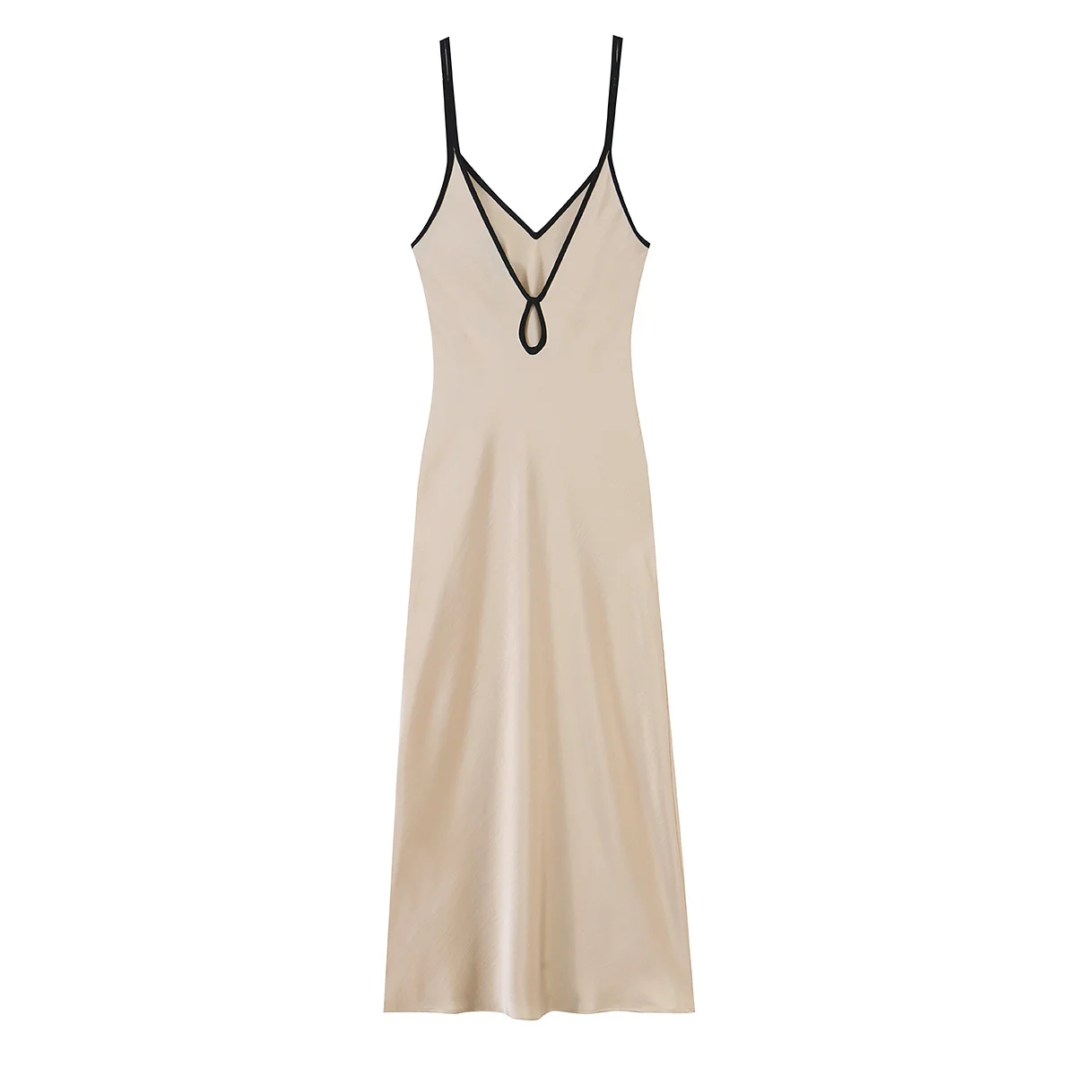 NINE ZAR Women's Midi Hollow out Strap Dress Silk Satin Texture Color Block  High Waist A-Line Skirt V-Neck City Commute