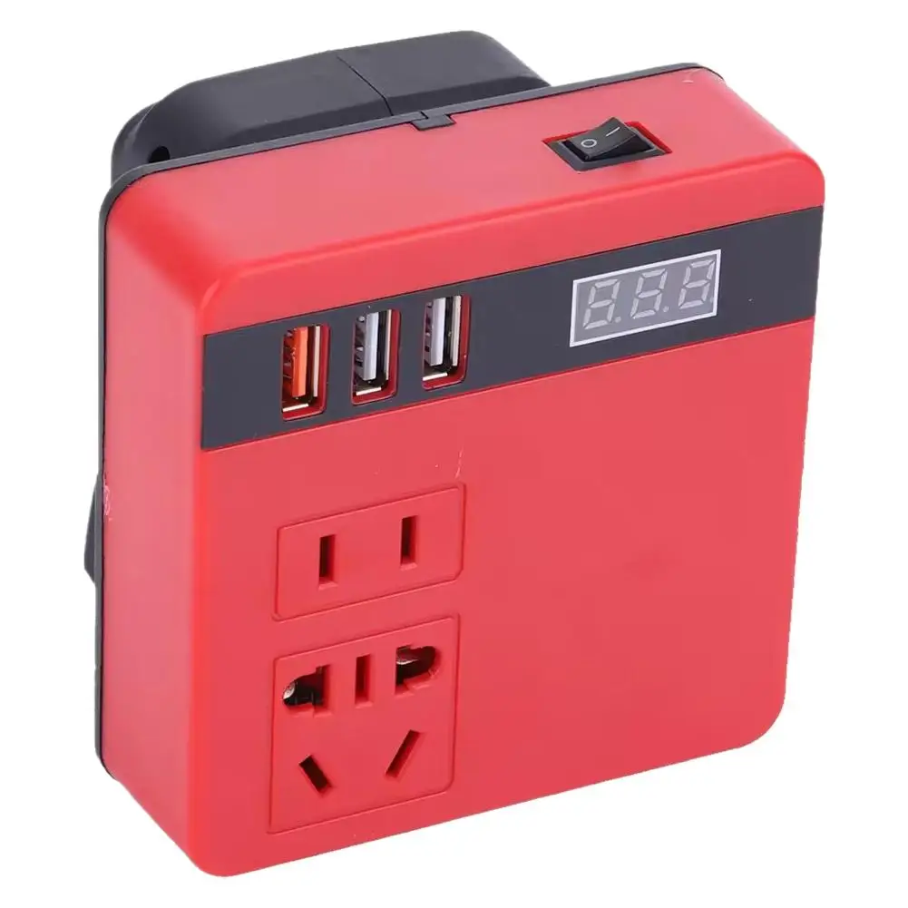 300W Power Inverter DC 18V-21V To AC 220V Lithium Battery Inverter with Dual USB,1 QC 3.0 for DeWalt / Makita / Milwaukee