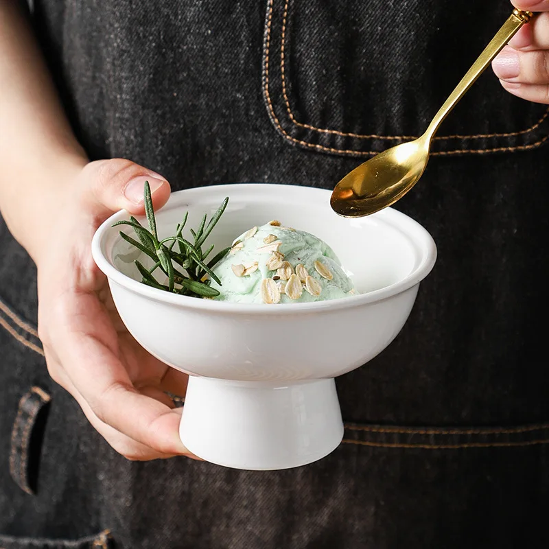 Creative bird's nest dessert ice cream cup yogurt bowl pure white high footed bowl Japanese style ice cream fruit cup