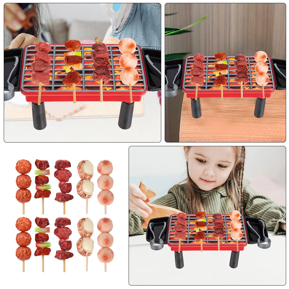 Pinchos de barbacoa de simulación para niños, juguetes para niños, accesorios para jugar, comida falsa, modelos de juego artificiales de Pvc, 10 piezas