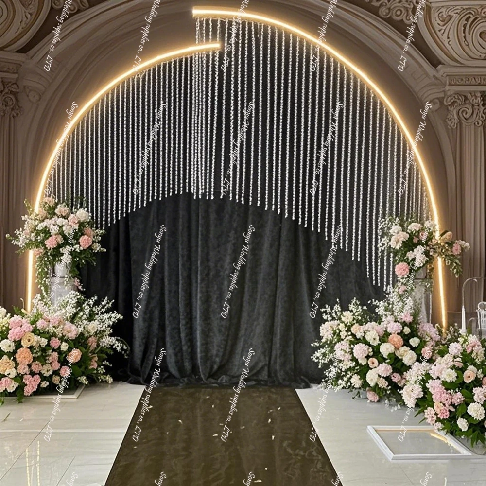 2pcs 200cm)Gold Plated Metal Wedding Arch Backdrop Party Event Stage Metal Backdrop Frames Iron Art Road Guide Event Decoration