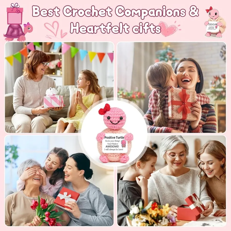 Mini Funny Turtle Crochet Gifts Birthday Christmas Gifts for Women Girl Handmade Positive Emotional Support Crochet Small Anima