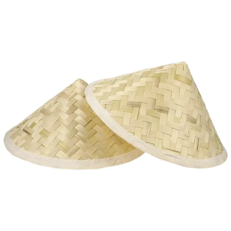

2pcs Bamboo Sun Hats Oriental Style Farmer Fishing Rice Hats for Kids Children