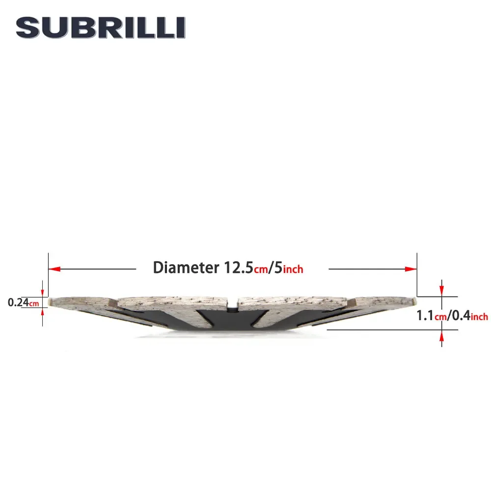 Subrilli 125mm disco de diamante curvo granito concreto serra circular 5 "forma arco seco molhado disco de corte com t dentes protetores