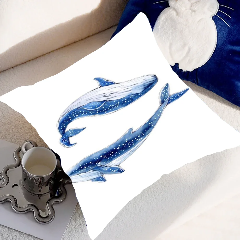 Наволочка с китами, наволочка, квадратная комната, диван с для домашнего использования, плюшевый милый чехол для подушки